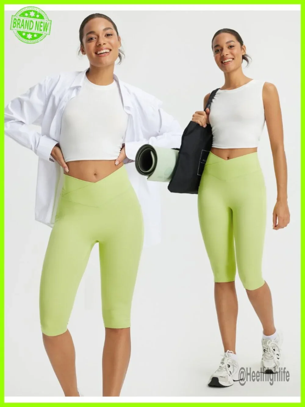 Women's High Waist Capri Leggings with Pockets V Waistband